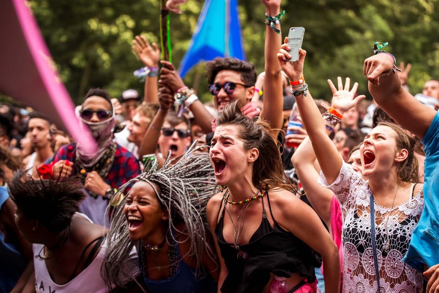 Hands in the air on a packed dance floor